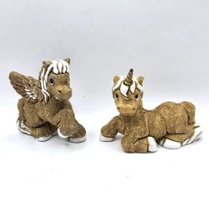 Artesania Rinconada Uruguay Folk Art Pottery Stone Pegasus & Unicorn Brass Horn